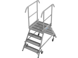 bordestrap,verrijdbaar,bordes H 1m,2x4treden m. R13-laag,aluminium - 1