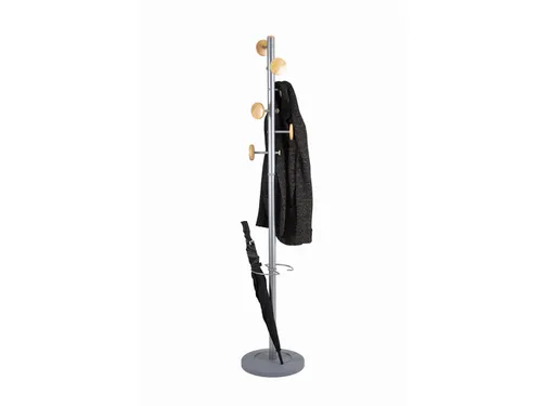 Music designkapstok aluminium met 9 houten haken met paraplurek 175cm