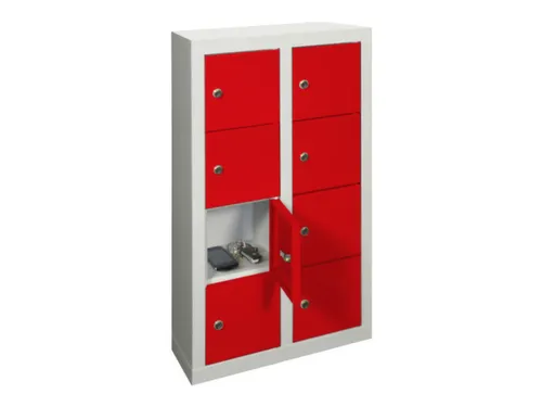 lockerkast,HxBxD 815x460x200mm,2x4vakken,RAL7035,front RAL3000