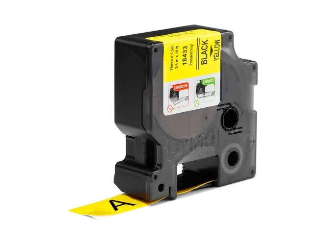 Labeltape Dymo Rhino 18433 Vinyl 19mmx5.5m Zwart Op Geel
