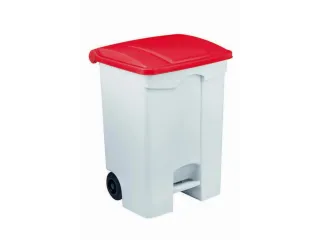 Contitop,mobiele afvalbak met pedaal 70L wit/rood/VE:3 - 1