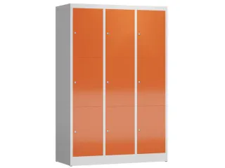 Lockerkast 1800x1185x500mm 3x3 vakken cilinderslot, sokkel, RAL3000 - 1