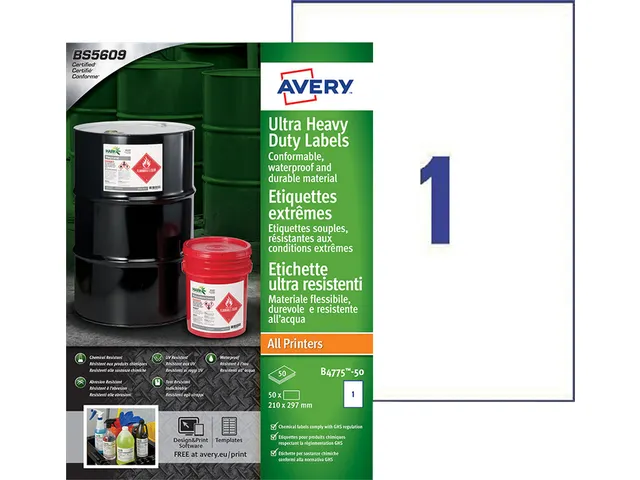 Etiket Avery B4775-50 210x297mm polyethyleen wit 50 stuks