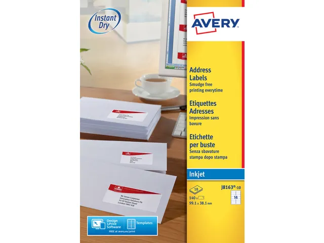 Etiket Avery J8163-10 99.1x38.1mm Inkjet Wit 140 Stuks