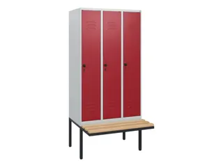 locker met bank,HxBxD 1950x900x815mm,3vak,vak B 300mm,draaigrendel - 1