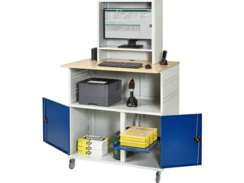 pc-kast,HxBxD 1860x1100x800mm,monitorvak,stopcontactdoos,4zwenkwielen
