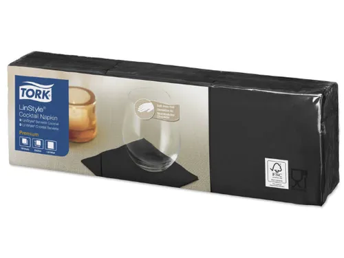 LinStyle Cocktailservet Premium 1-laags zwart 23x23cm 1/4-vouw 1500st
