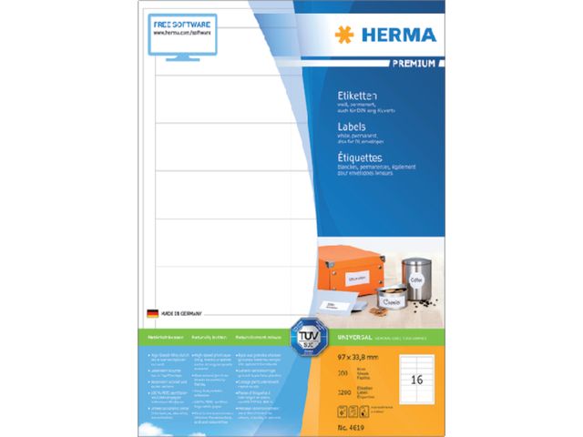 Etiket HERMA 4619 97x33.8mm premium wit 3200stuks | HermaLabels.nl