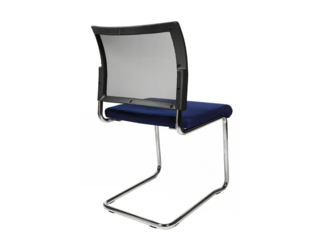 Chaise visiteur Assise bleu Dossier maille Noir Cadre traineau