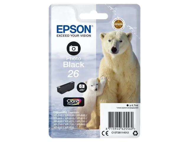 Singlepack Photo Black 26 Claria Premium Ink