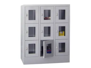 lockerkast,HxBxD 1187x900x500mm,3x3vakken,RAL7035,front RAL3000 - 1