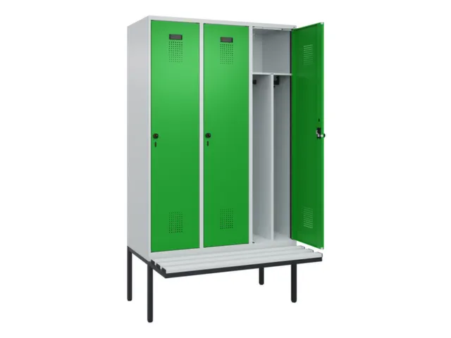 locker met bank,voor scheiding van kleding,HxBxD 2120x1200x815mm,3vak