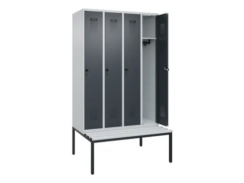 locker met bank,HxBxD 2120x1200x815mm,4vak,vak B 300mm,draaigrendel