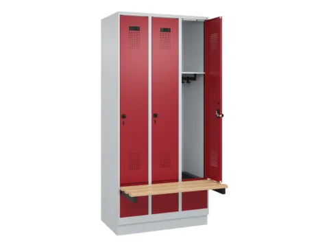 locker met bank,HxBxD 1950x900x815mm,3vak,vak B 300mm,draaigrendel