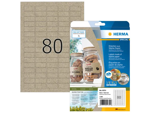HERMA 10751 Silphie-papier Etiketten A4 35,6x16,9mm bruin 1600 stuks