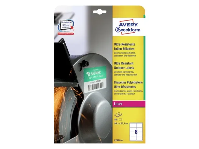 Etiket Avery Zweckform L7914-10 99.1x67.7 polyester wit 80 stuks