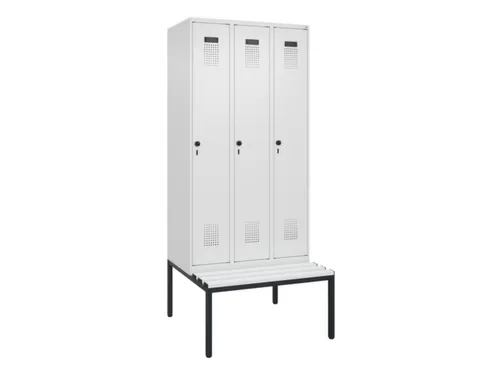 locker met bank,HxBxD 2120x900x815mm,3vak,vak B 300mm,draaigrendel