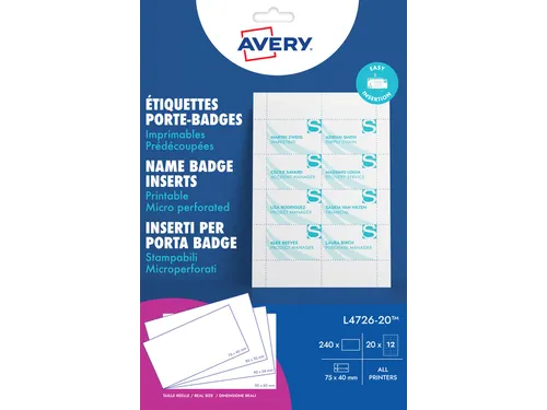 Badgekaart Avery L4726-20 40x75mm microperforatie 240 stuks