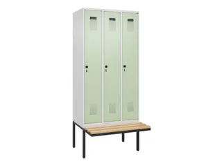 locker met bank,HxBxD 2120x900x815mm,3vak,vak B 300mm,draaigrendel - 3