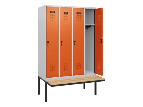 locker met bank,HxBxD 1950x1200x815mm,4vak,vak B 300mm,draaigrendel