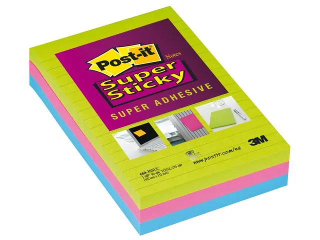 Memoblok 3M Post-it 660 Super Sticky 102x152mm lijn rainbow