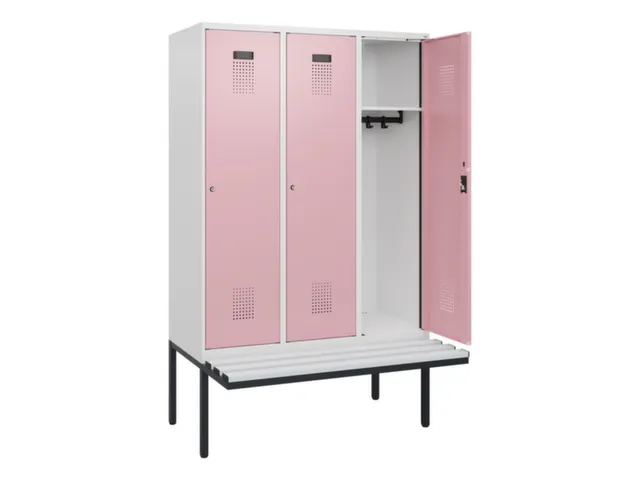 locker met bank,HxBxD 1950x1200x815mm,3vak,vak B 400mm,cilinderslot