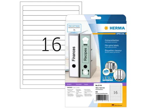 Herma 5118 Rugetiket 192x16,9mm Wit permanent klevend 400 stuks