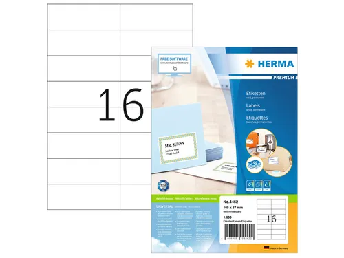 HERMA 4462 Premium etiketten A4 105x37mm Wit 1600 stuks