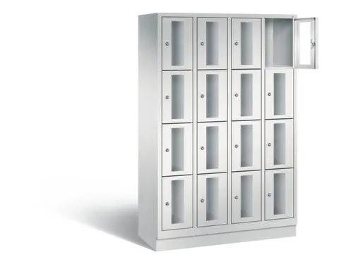 Lockerkast 1800x1190x500mm 4x4 vakken Cilinderslot, Sokkel, RAL7035
