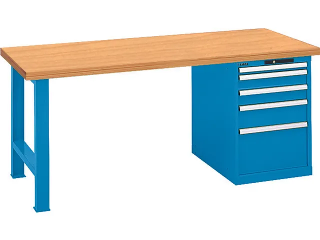 établi,HxlxP 840x2000x750mm,plateau multiplex,laquage RAL5012