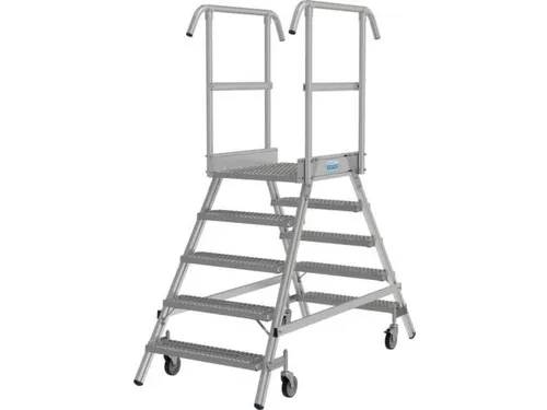 bordestrap,verrijdbaar,bordes H 1,2m,2x5treden m. R13-laag,aluminium