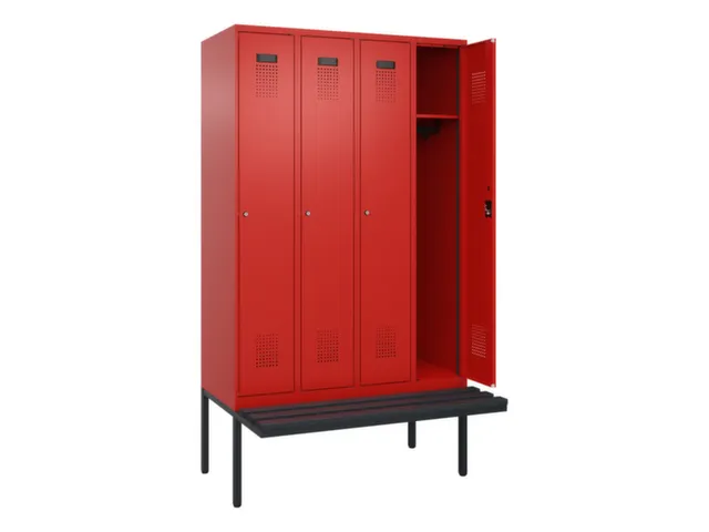 locker met bank,HxBxD 2120x1200x815mm,4vak,vak B 300mm,cilinderslot
