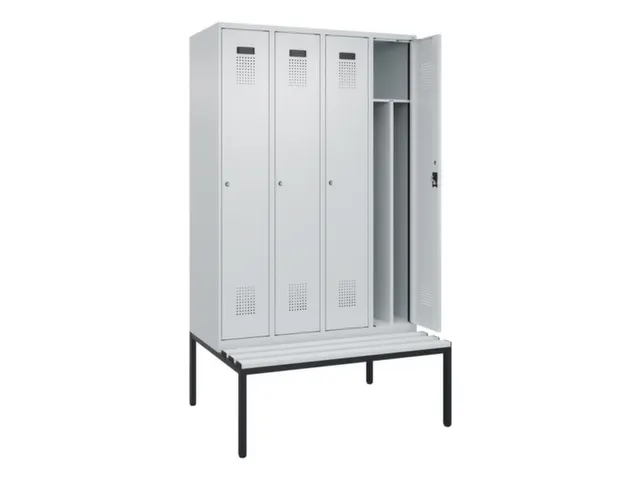locker met bank,voor scheiding van kleding,HxBxD 2120x1200x815mm,4vak