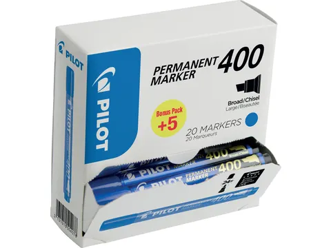 Pilot Permanent Marker 400 Brede Schuine punt Blauw 15+5 gratis