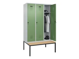 locker met bank,HxBxD 2120x1200x815mm,3vak,vak B 400mm,draaigrendel