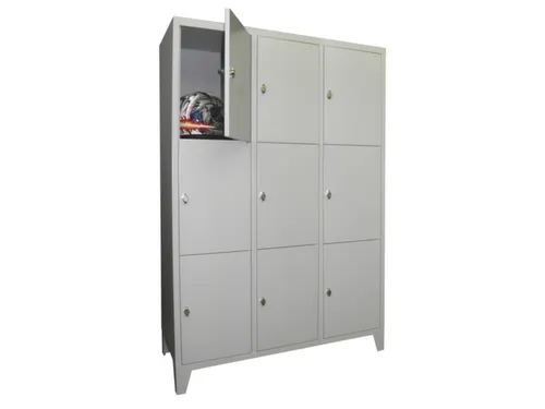 lockerkast,HxBxD 1850x1200x500mm,3x3vakken,RAL7035,front RAL5012