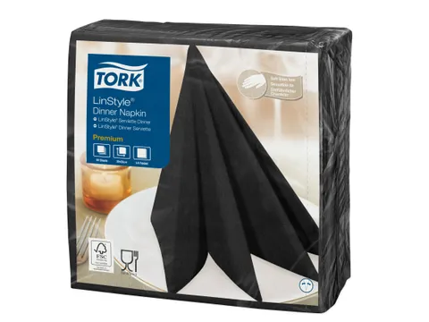 Linstyle servet 39x39cm zwart 1/4 vouw 1-laags 12x50 stuks