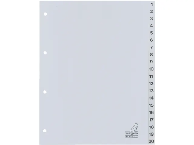 Tabbladen Kangaro A4 4-Gaats G420C 1-20 Genummerd Grijs Pp