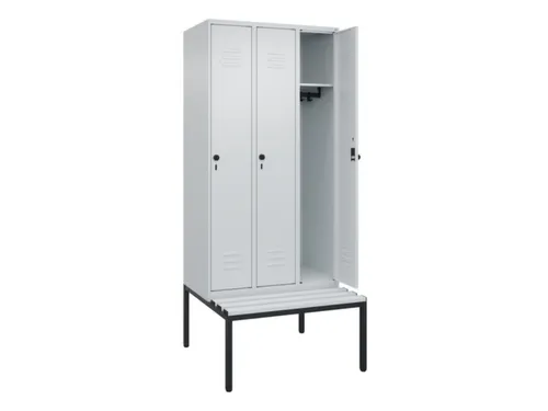 locker met bank,HxBxD 2120x900x815mm,3vak,vak B 300mm,draaigrendel