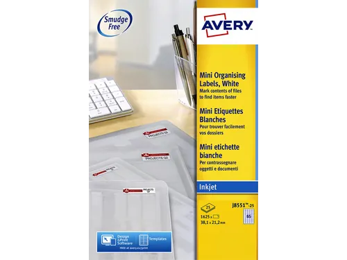 Etiket Avery J8551-25 38.1x21.2mm transparant 1625 stuks