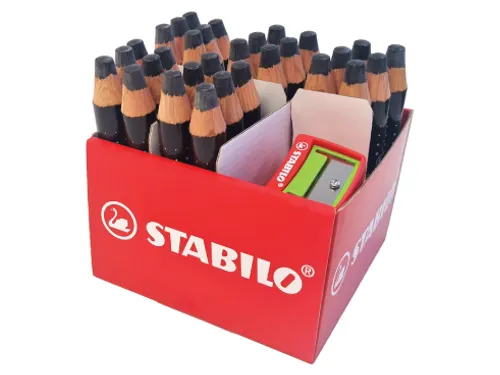 Whiteboardpotlood STABILO MARKdry incl 2 slijpers zwart classpack 30st