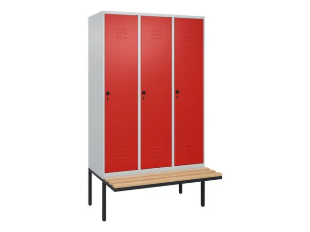 locker met bank,HxBxD 2120x1200x815mm,3vak,vak B 400mm,draaigrendel