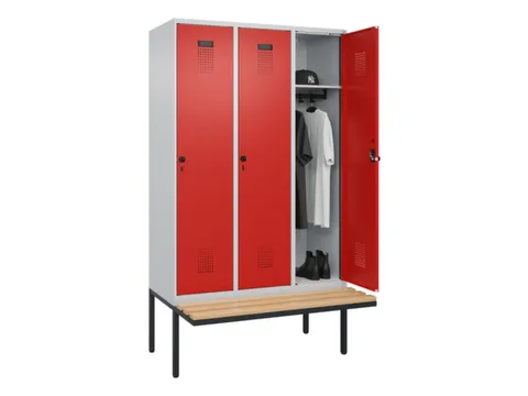 locker met bank,HxBxD 2120x1200x815mm,3vak,vak B 400mm,draaigrendel
