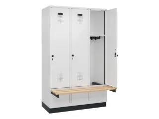 locker met bank,HxBxD 1950x1200x815mm,3vak,vak B 400mm,draaigrendel - 1