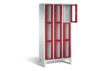 lockerkast 1850x900x500mm 3x3 vakken Cilinderslot Poten, RAL3003 - 1
