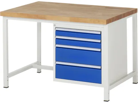 werkbank,HxBxD 840-1040x1250x900mm,beukblad,draagverm. 1250kg,4voeten