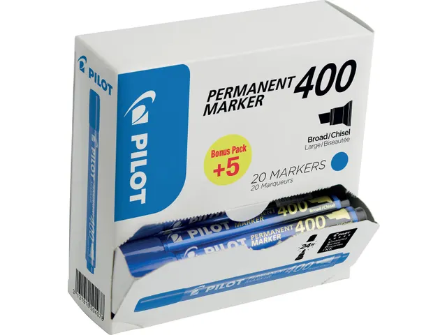 Pilot Permanent Marker 400 Brede Schuine punt Blauw 15+5 gratis