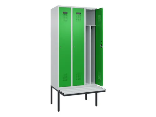 locker met bank,voor scheiding van kleding,HxBxD 2120x900x815mm,3vak