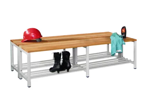 banc double LxP 1500x740mm barrettes en bois hêtre piètement RAL7035