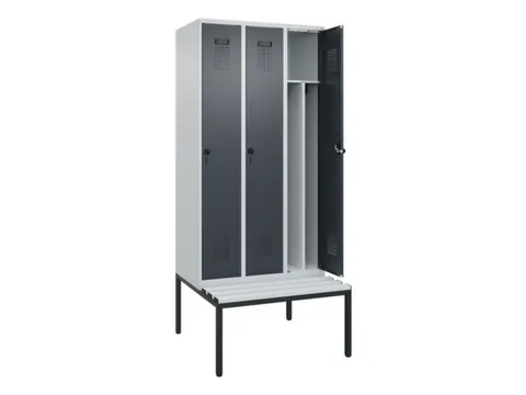 locker met bank,voor scheiding van kleding,HxBxD 2120x900x815mm,3vak